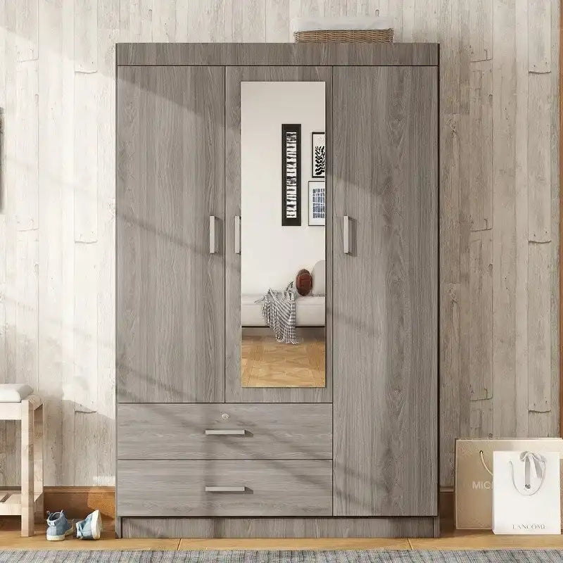 3-Door Mirror Wardrobe With Shelves And 2 Drawers - White Or Gray