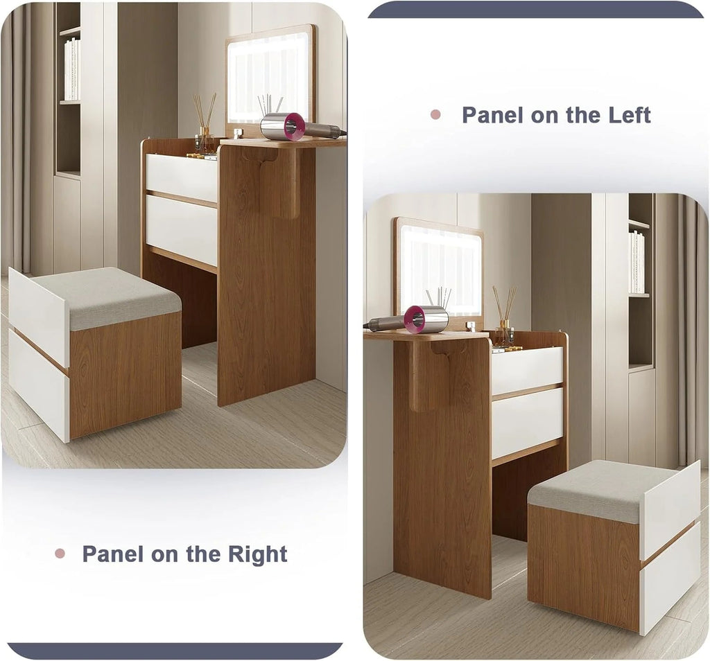 3-in-1 Vanity Desk Set With Flip-Top Lighted Mirror, Storage Stool And 15.7*19.7*31.5 Inches Table
