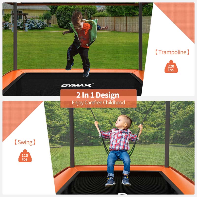 6 FT Kids Rectangle Trampoline With Swing And Safety Fence - ASTM Approved, Ages 3-8