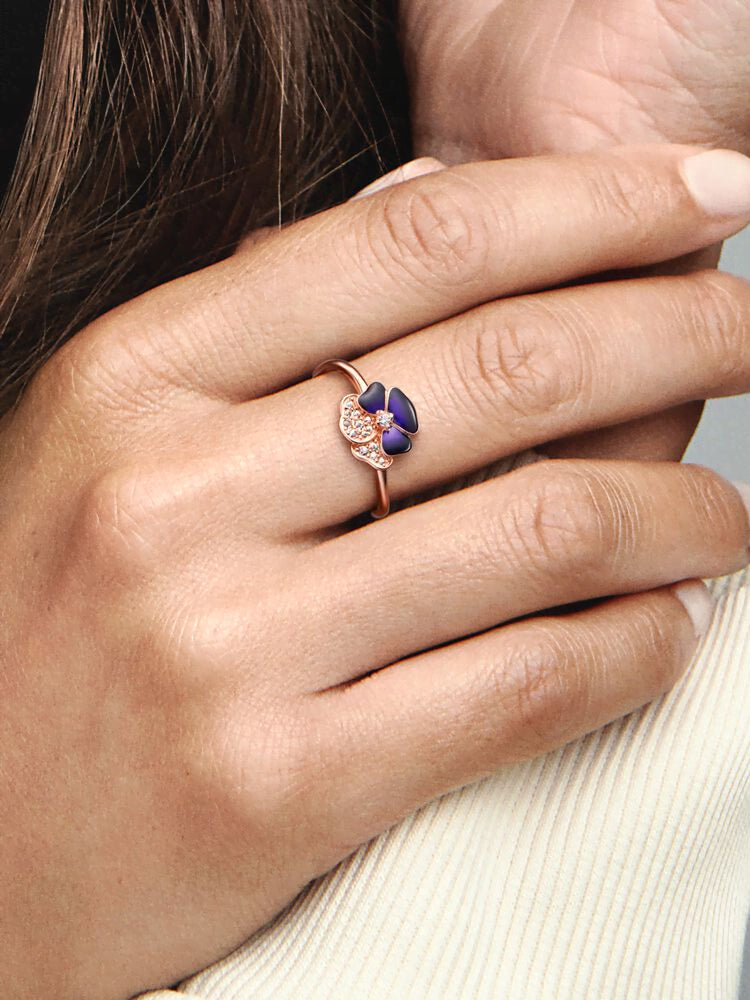 FINAL SALE - Deep Purple Pansy Flower Ring