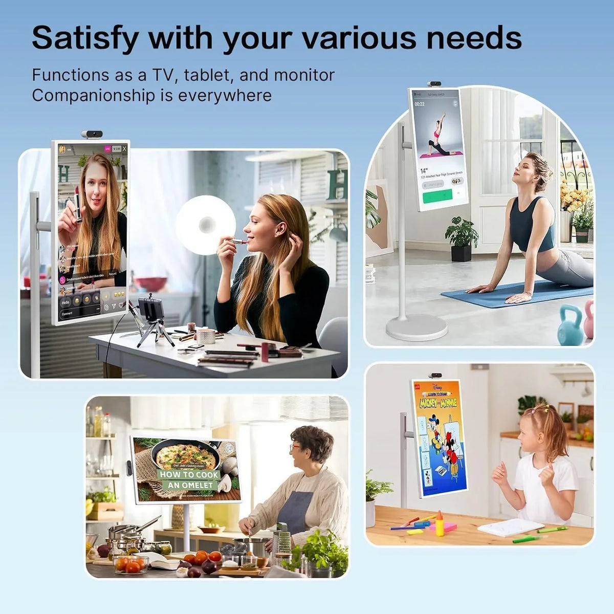 32-Inch Portable Rolling Touch Screen TV, 1080P FHD, Android 13, 8G RAM+128G Storage - SW3295T