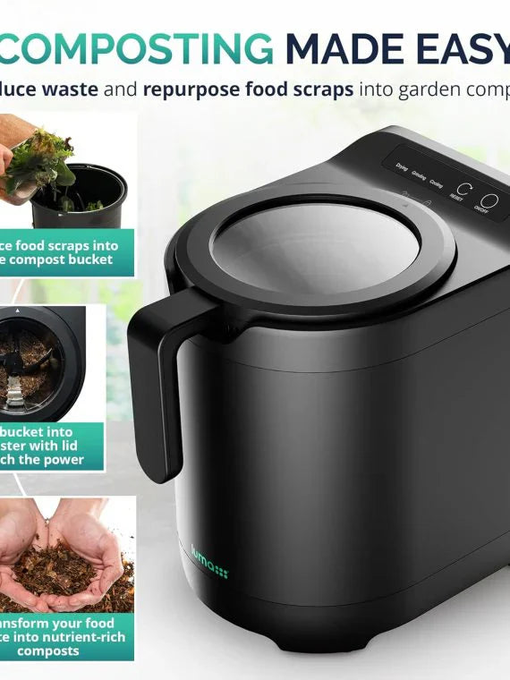 EcoChef Electric Kitchen Composter 2.5L - Odorless Countertop Bin With Clear-View Lid