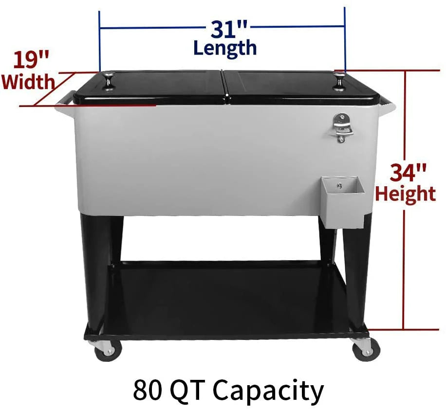 VINGLI 80 Quart Rolling Cooler Cart - 20 Gallon, 70 Cans/50 Bottles