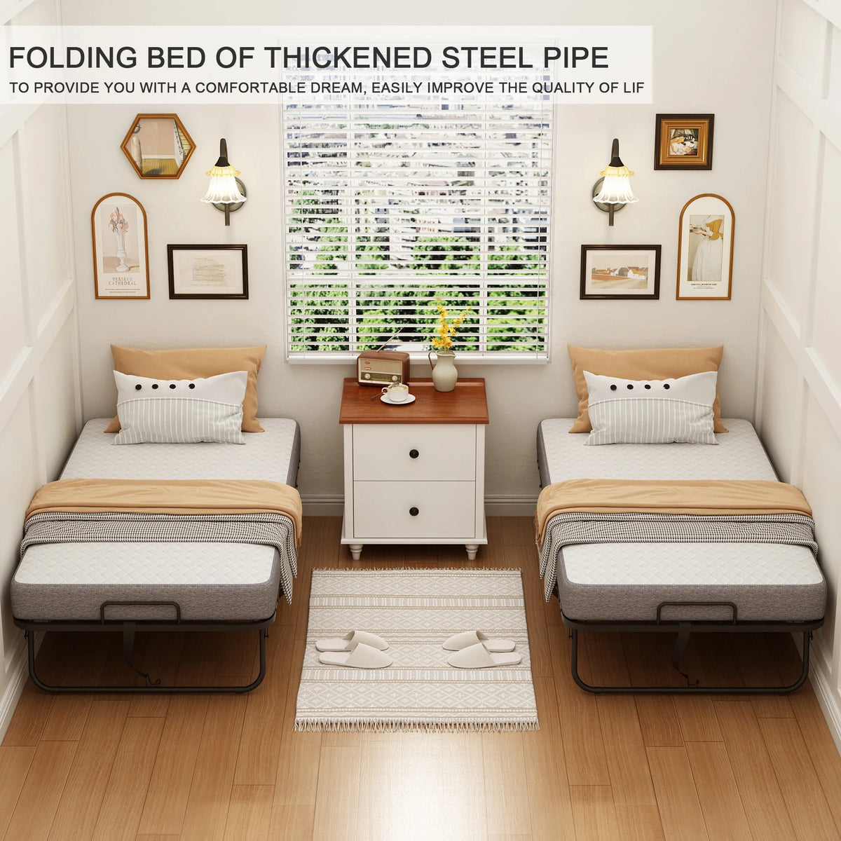 Folding Rollaway Guest Bed With 75in x 31in Cot Mattress And 5in Memory Foam
