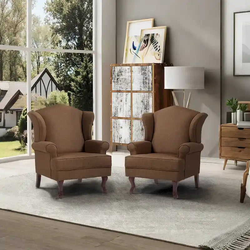 Traditional Wingback Upholstered Accent Chairs, Set of 2, 31 W x 31.8 D x 42.9 H