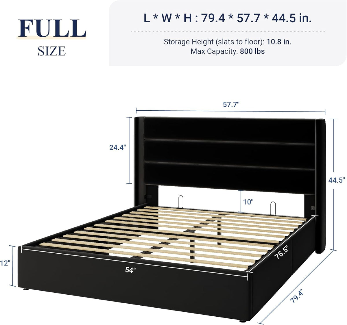 Queen Size Lift-Up Storage Bed With Wingback Headboard, Upholstered Platform Bed Frame With Hidden Storage