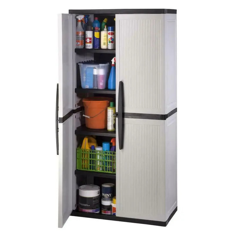 Gray Plastic Garage Storage Cabinet 35 in W x 71 in H x 18 in D, 4 Adjustable Shelves - 2025 Model