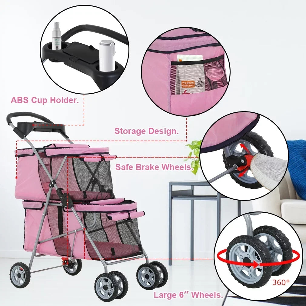YRLLENSDAN Pet Stroller for Small and Medium Dogs and Cats - 4 Wheels