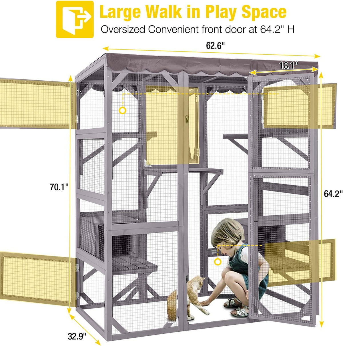 Large Walk-In Outdoor Cat Enclosure With 7 Platforms