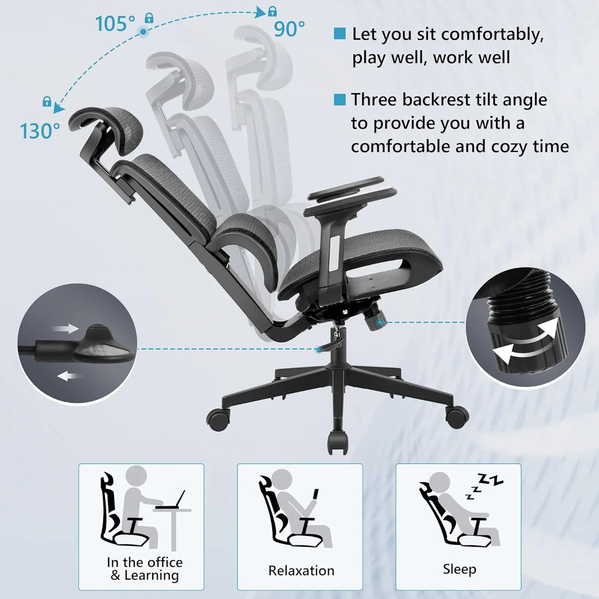 Primy Ergonomic Gaming Office Chair, 23 in D x 12 in W x 20 in H - PR988ZK