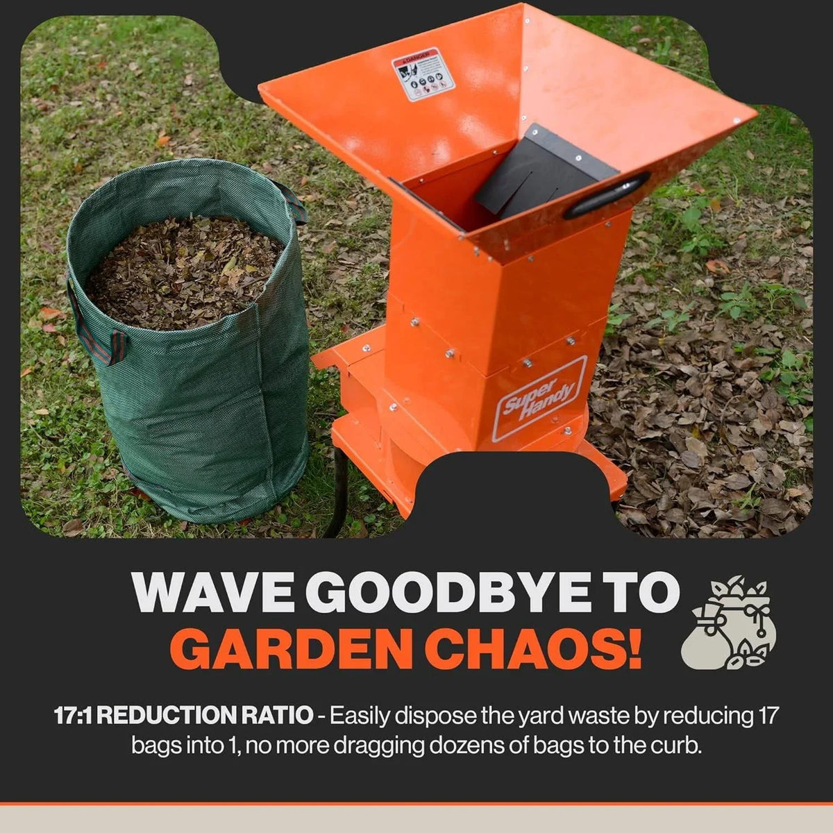 SuperHandy Electric Leaf Mulcher Shredder, 15-AMP 1800 Watt 120VAC - GUO056
