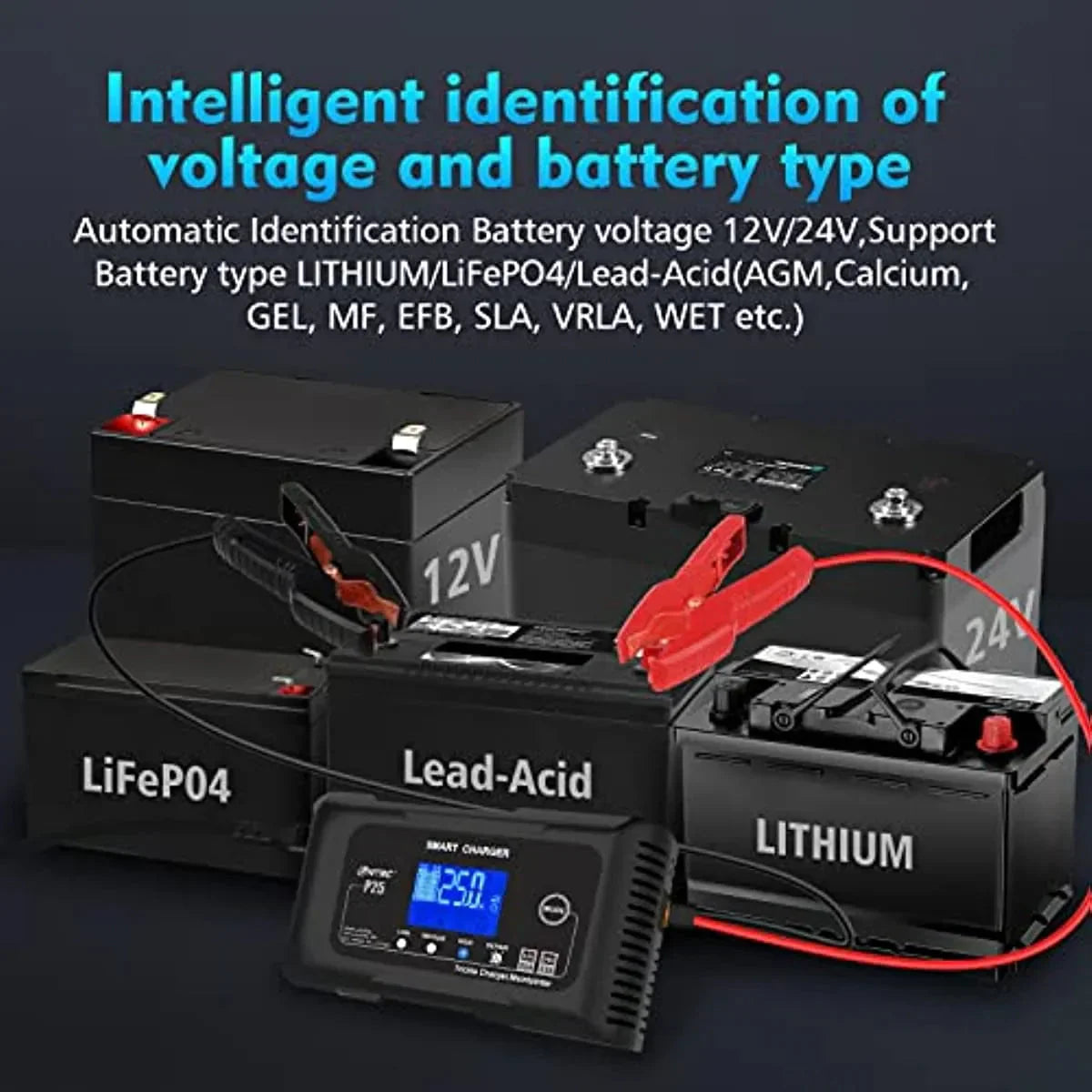 HTRC Smart Battery Charger For Lithium, LiFePO4 And Lead-Acid Batteries, 12V/25A, 24V/13A - P25
