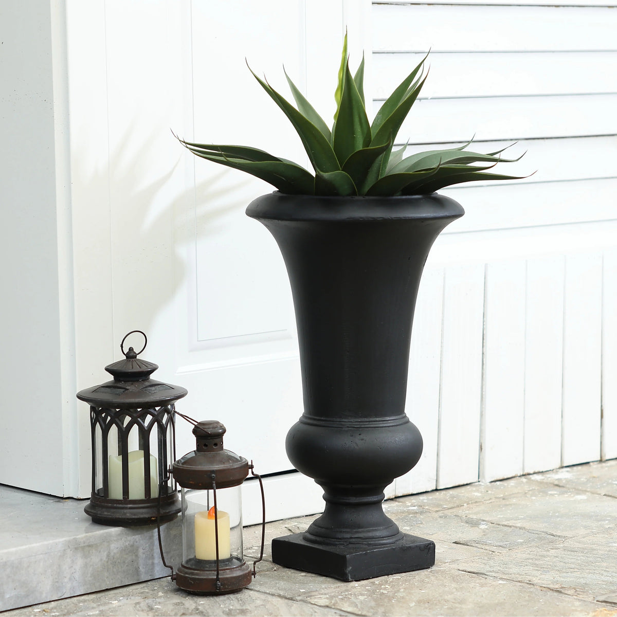 Handmade Fiber Stone Urn Planter Pot, 22.75 in Tall x 13.13 in Diameter