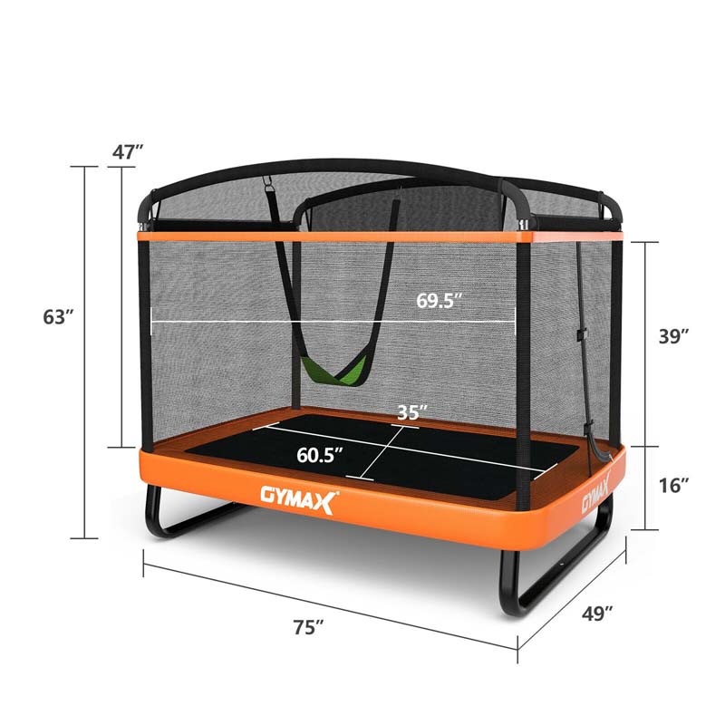 6 FT Kids Rectangle Trampoline With Swing And Safety Fence - ASTM Approved, Ages 3-8