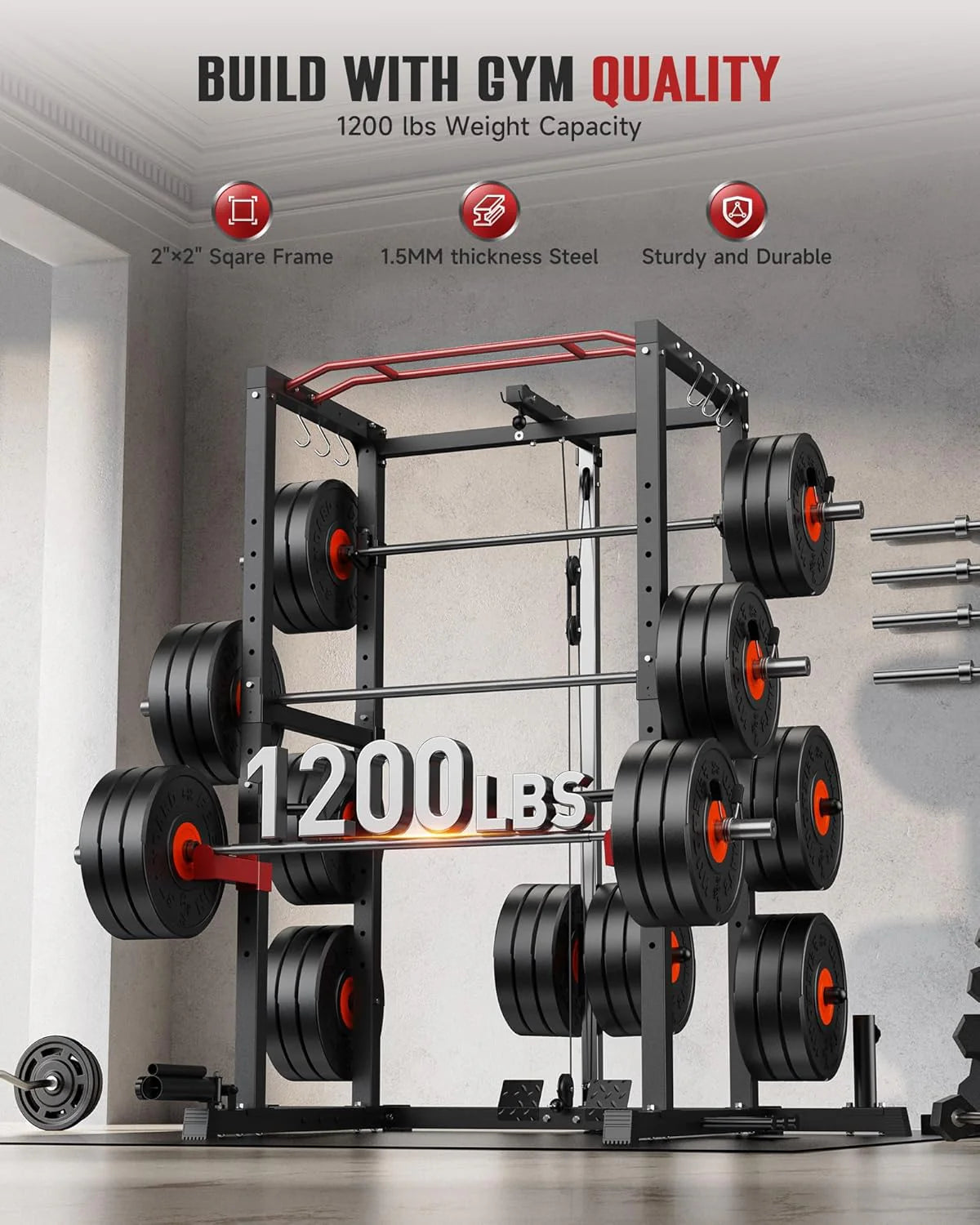 Sportsroyals Power Cage With Lat Pulldown, Black - Power Cage