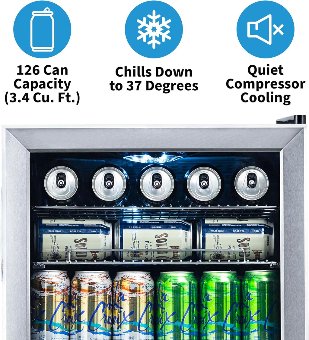 Beverage Refrigerator Cooler, 126 Cans, Right Hinge Glass Door - AB-1200