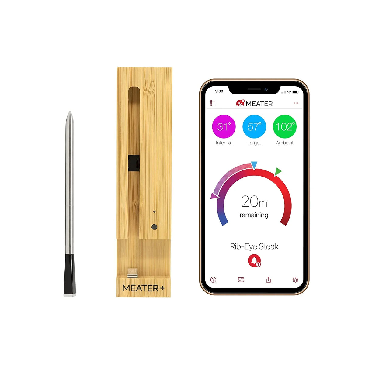 MEATER Plus Smart Meat Thermometer With Bluetooth, 165ft Wireless Range - OSC-MT-MP01