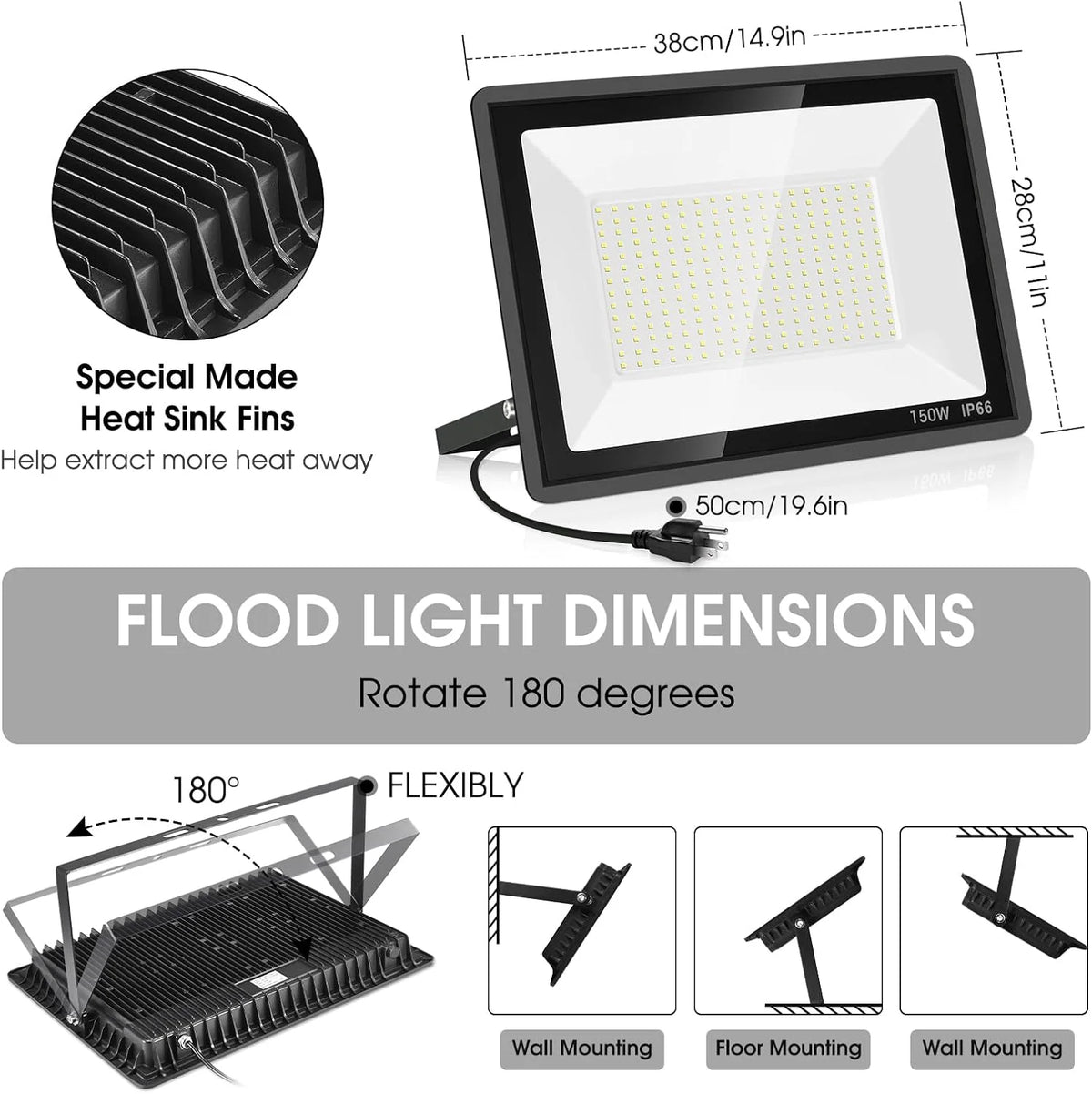 YANYCN 200W LED Flood Light 3 Pack, 22800lm 5000K Daylight White, IP66 Waterproof - 200W-TG-XPG-A