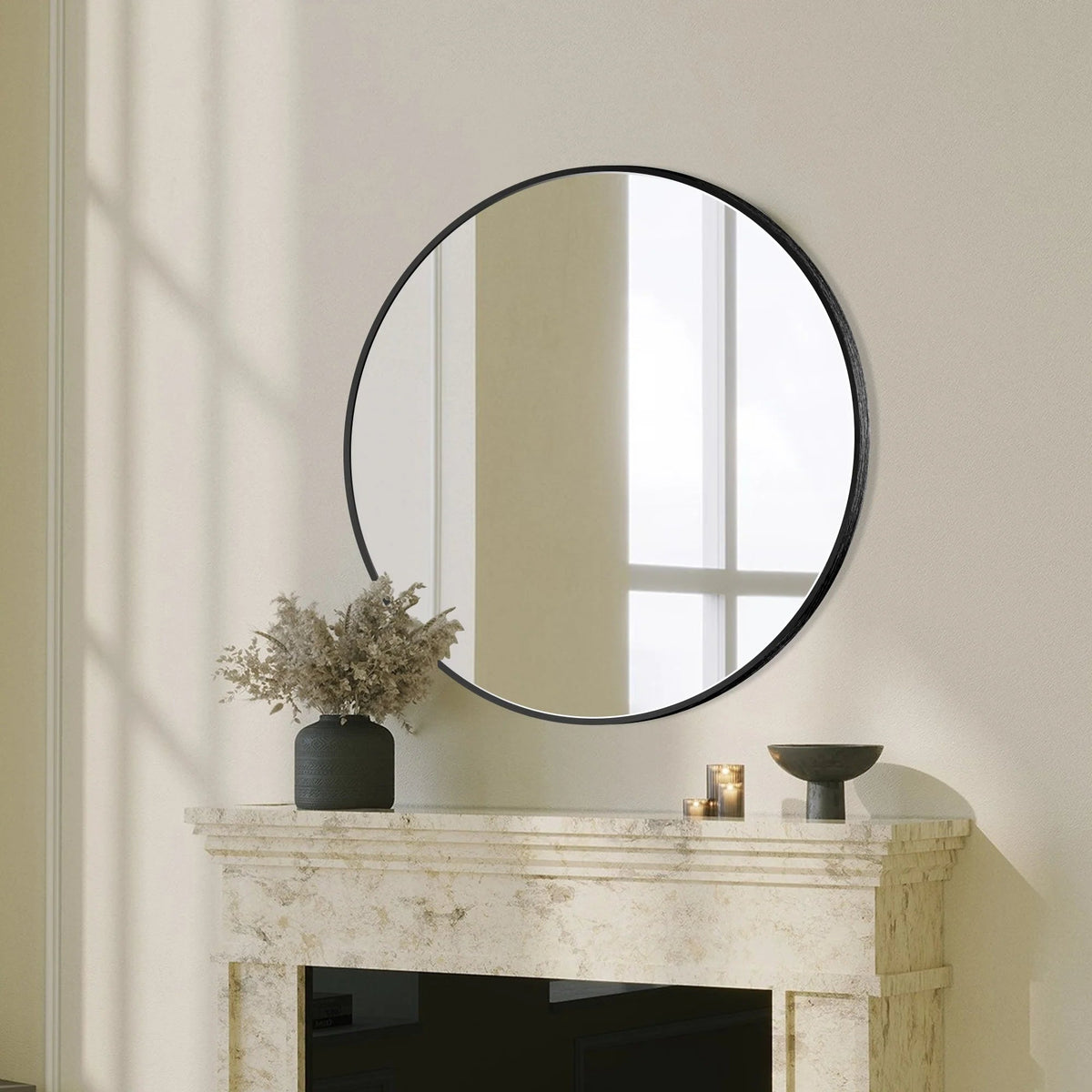 Round Bathroom Vanity Mirror, 24x24 / 36x36, Black, Brushed Gold or Silver