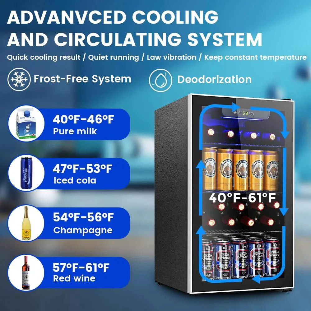 Electactic 3.2 Cu Ft 130 Can Beverage Refrigerator Cooler, Black, 19.29 x 17.32 x 30.79 inches - JC-90