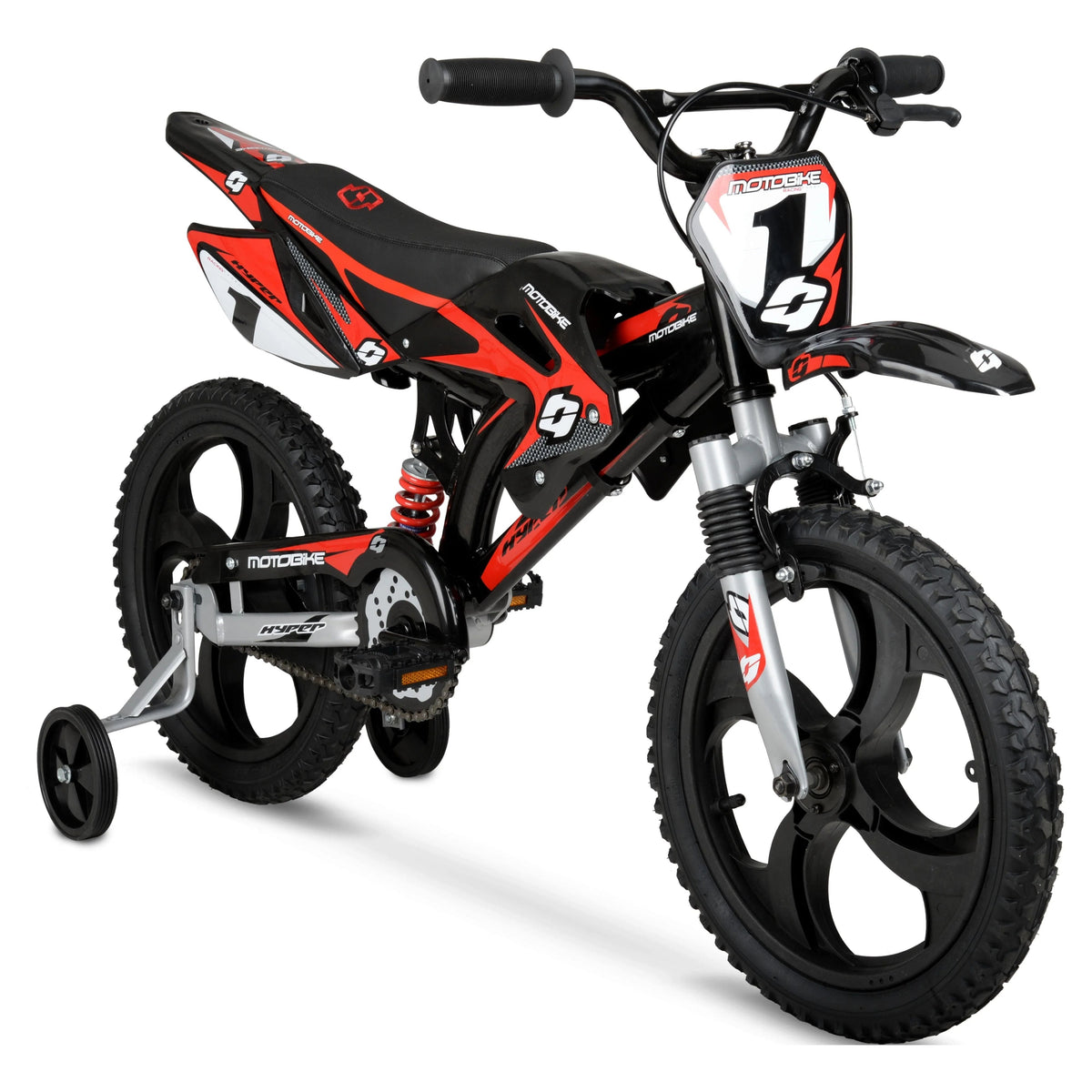 Hyper Bicycles 16 Inch Kids Motobike With Mag Wheels, Training Wheels, Black/Red