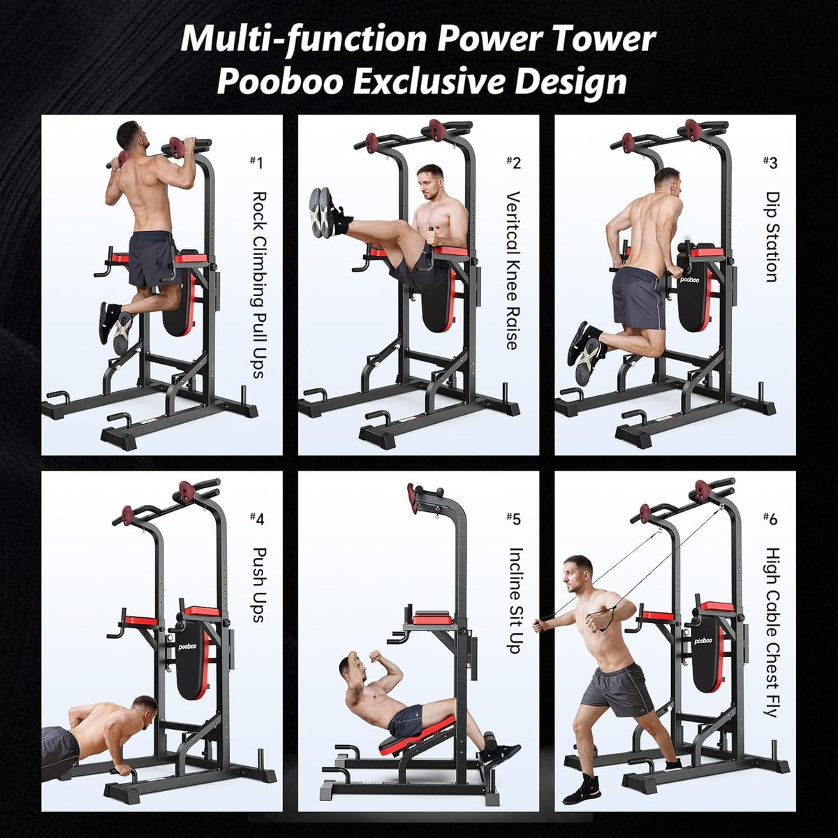 Power Tower Dip Station With Pull-Up Bar, Supine Board, Adjustable