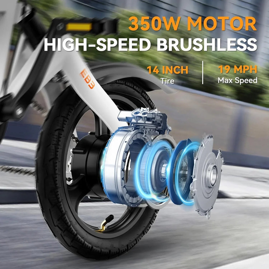 Jasion 14 Inch Folding Electric Bike, 21 Mph, 500W Peak Motor, 270Wh Battery - EB3