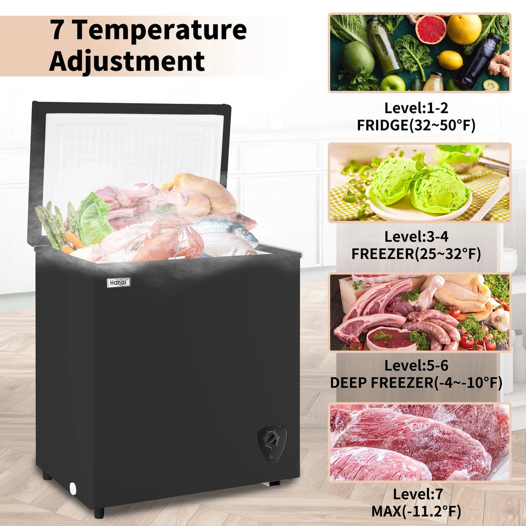 WANAI 5 Cu Ft Chest Freezer - Black