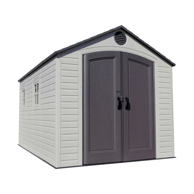 Plastic Storage Shed, 8 ft. W x 12.5 ft. D, Desert Tan And Dark Brown