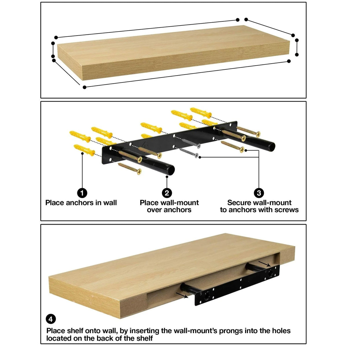 24 Inch Extra Long Floating Wall Shelf Set, 2 Count