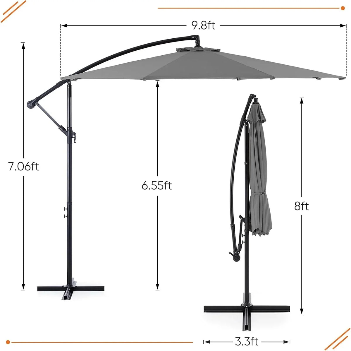 Sweetcrispy 9.8FT Offset Patio Umbrella With Easy Tilt Adjustment, 8 Ribs, Blue