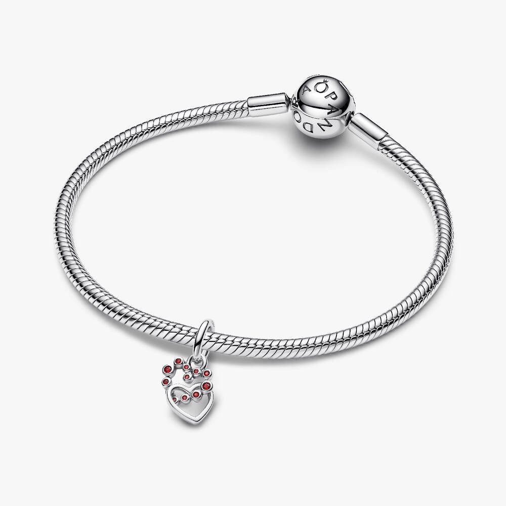 Connected Hearts & Red Stones Dangle Charm