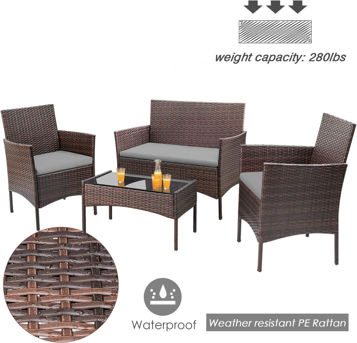 4-Piece Patio Rattan Wicker Furniture Set - T-LCRF834M18