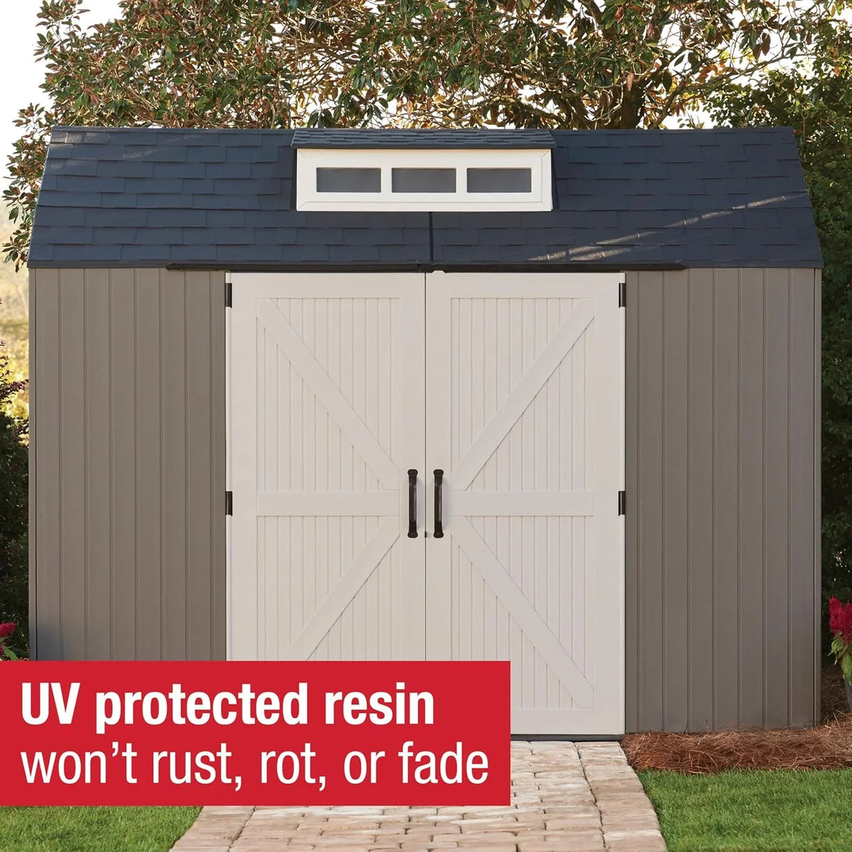 Rubbermaid Resin Outdoor Storage Shed With Floor, 7 x 7 Ft, Gray