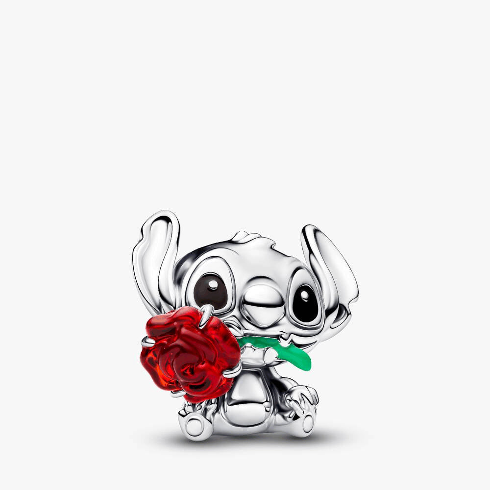 Disney Stitch Rose Murano Glass Charm