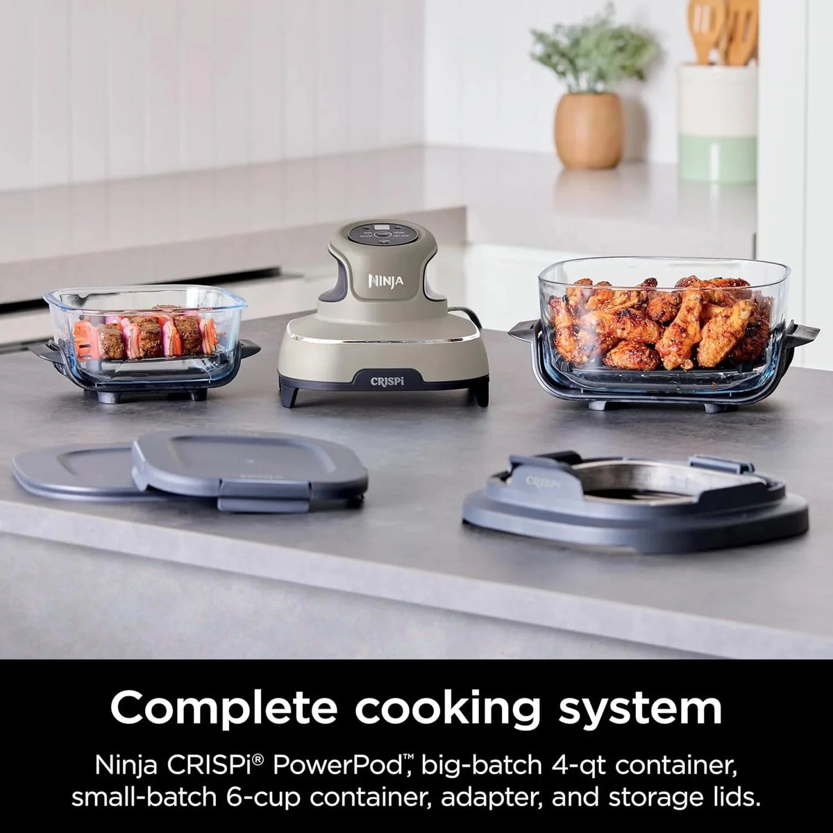 Ninja Crispi 4-in-1 Portable Glass Air Fryer Cooking System, 1500W, 4 QT And 6-Cup Containers