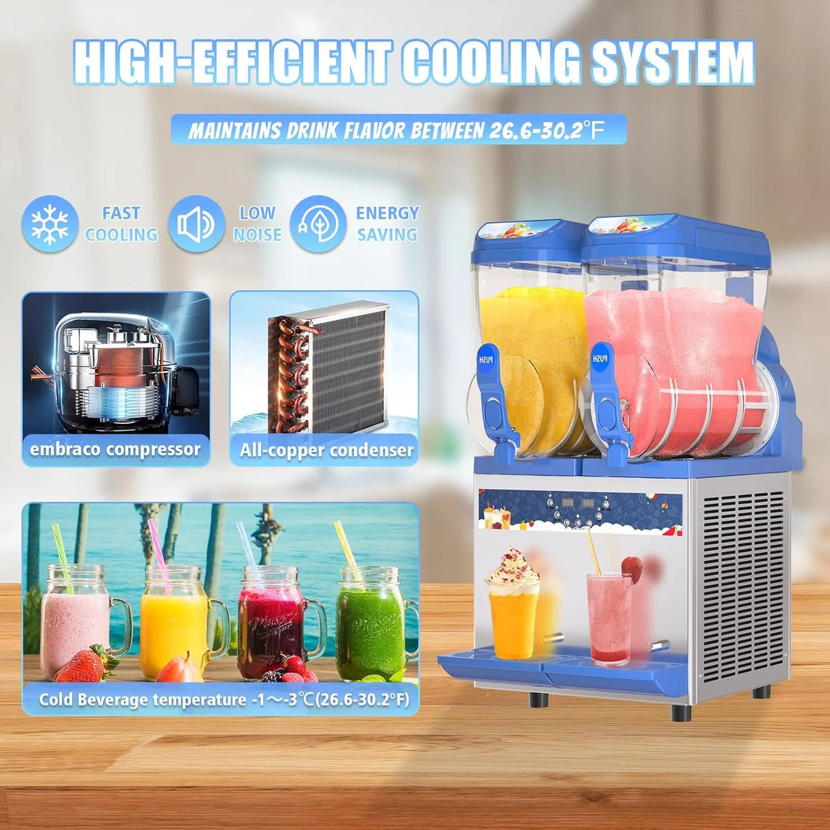 AnyDoor Commercial Slushy Machine, 30L, 1000W, Stainless Steel, Blue - 300-X