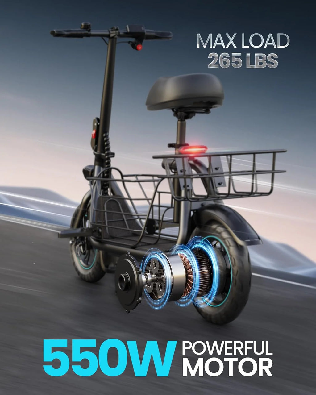 Adults Electric Scooter With Large Middle Basket - 550W And 650W Styles