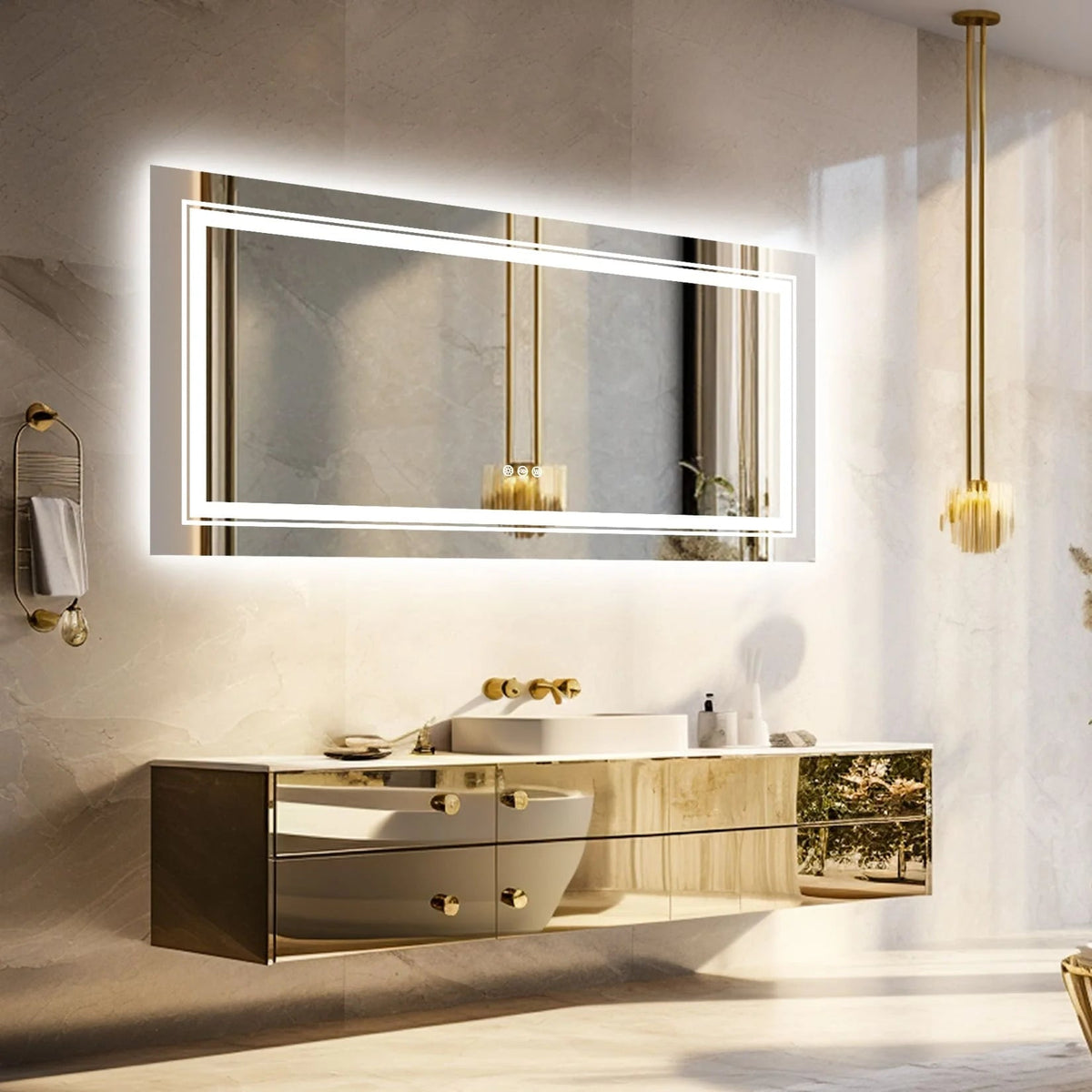 LED Lighted Bathroom Vanity Mirror, Silver, 3 Colors