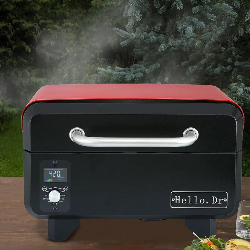 Hello.Dr Portable Wood Pellet Grill And Smoker, 8-In-1 Tabletop, Black - B0BWGXFY9H