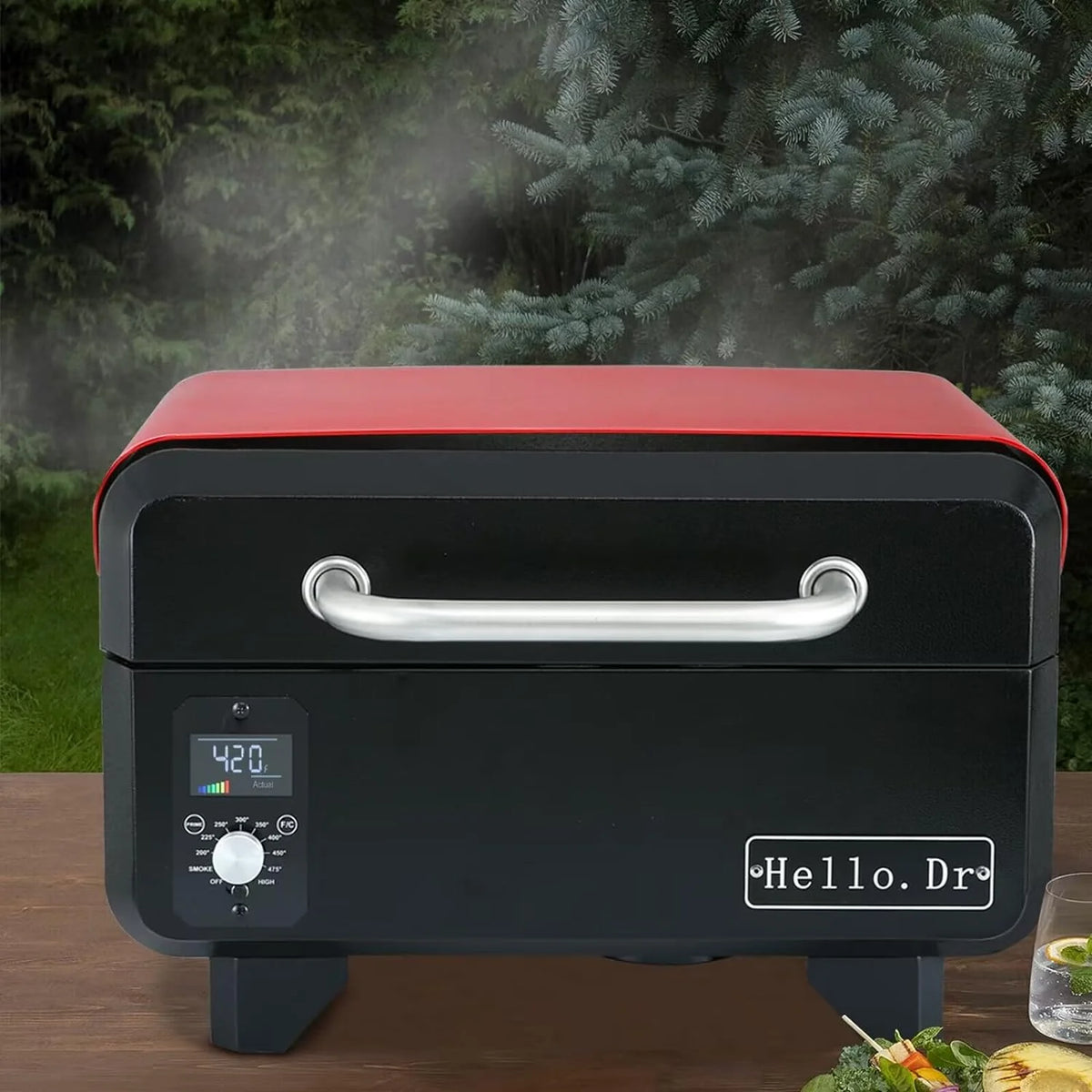 Hello.Dr Portable Wood Pellet Grill And Smoker, 8-In-1 Tabletop, Black - B0BWGXFY9H