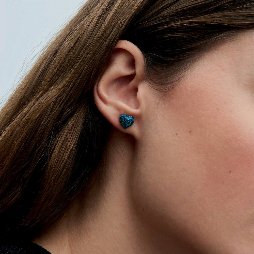 Opalescent Green Heart Stud Earrings