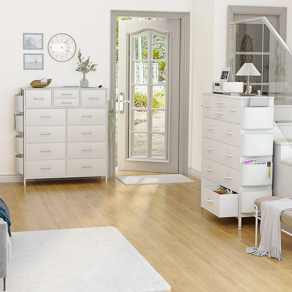 12-Drawer Fabric Dresser With Wood Top And Metal Frame