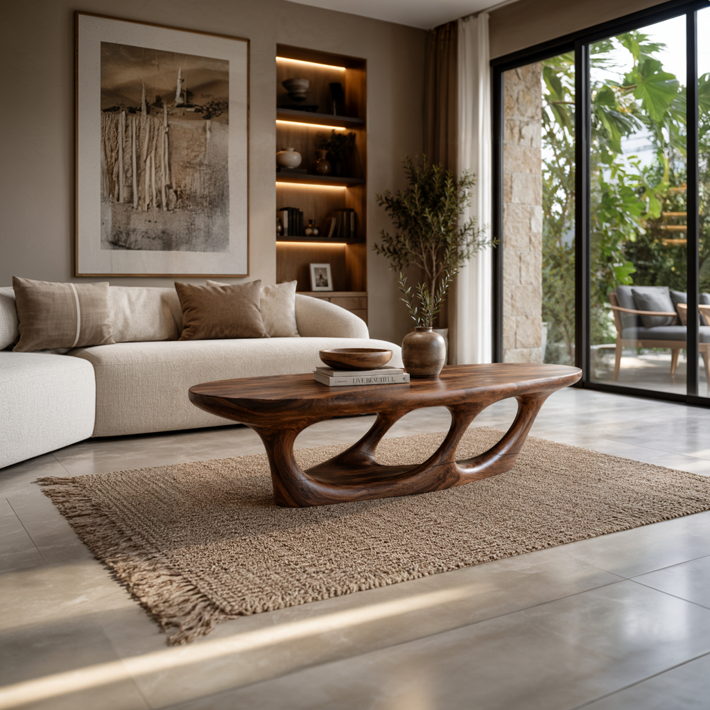 Contemporary Coffee Table With Flowing Open Loop Base For Home