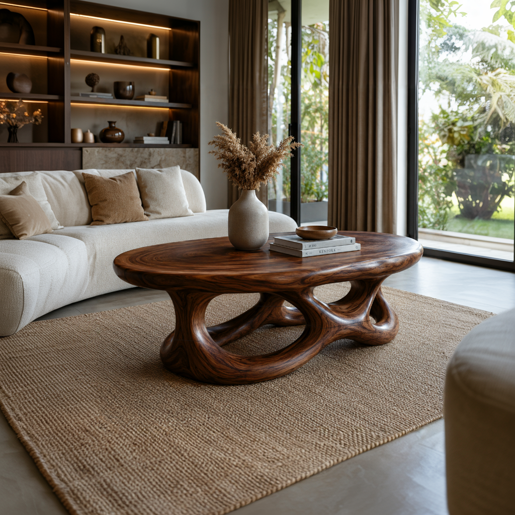 Contemporary Coffee Table With Organic Openwork Base For Designer Interior