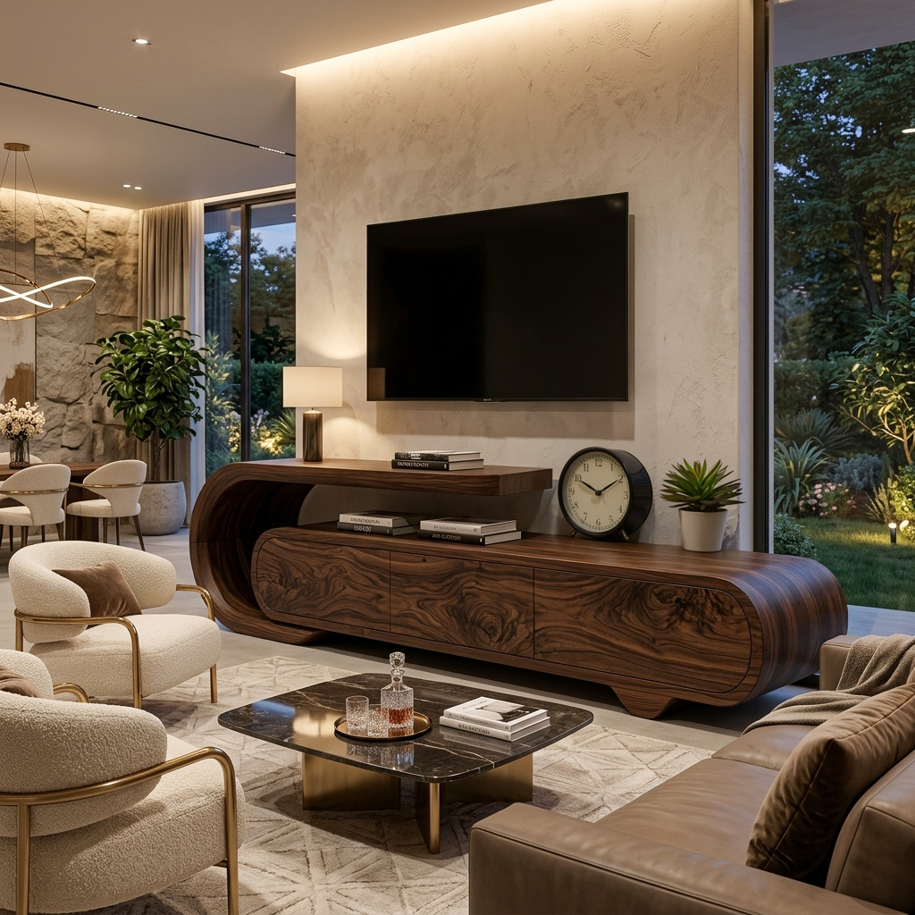 Contemporary Natural Wood TV Console For Home Storage