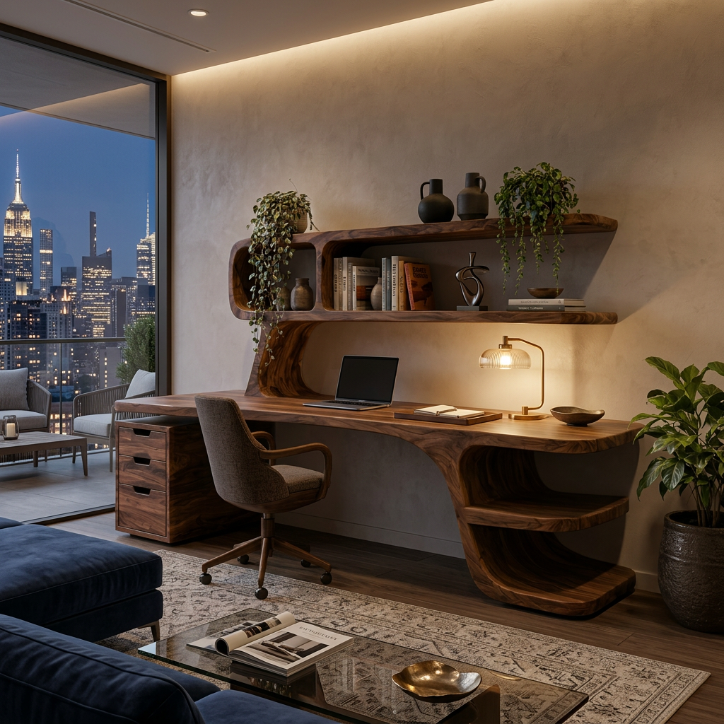 Contemporary Desk With Built In Bookshelves And Drawers For Workspace