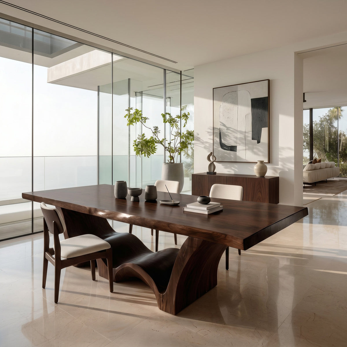 Artistic Wave Leg Wood Dining Table For Designer Dining Room