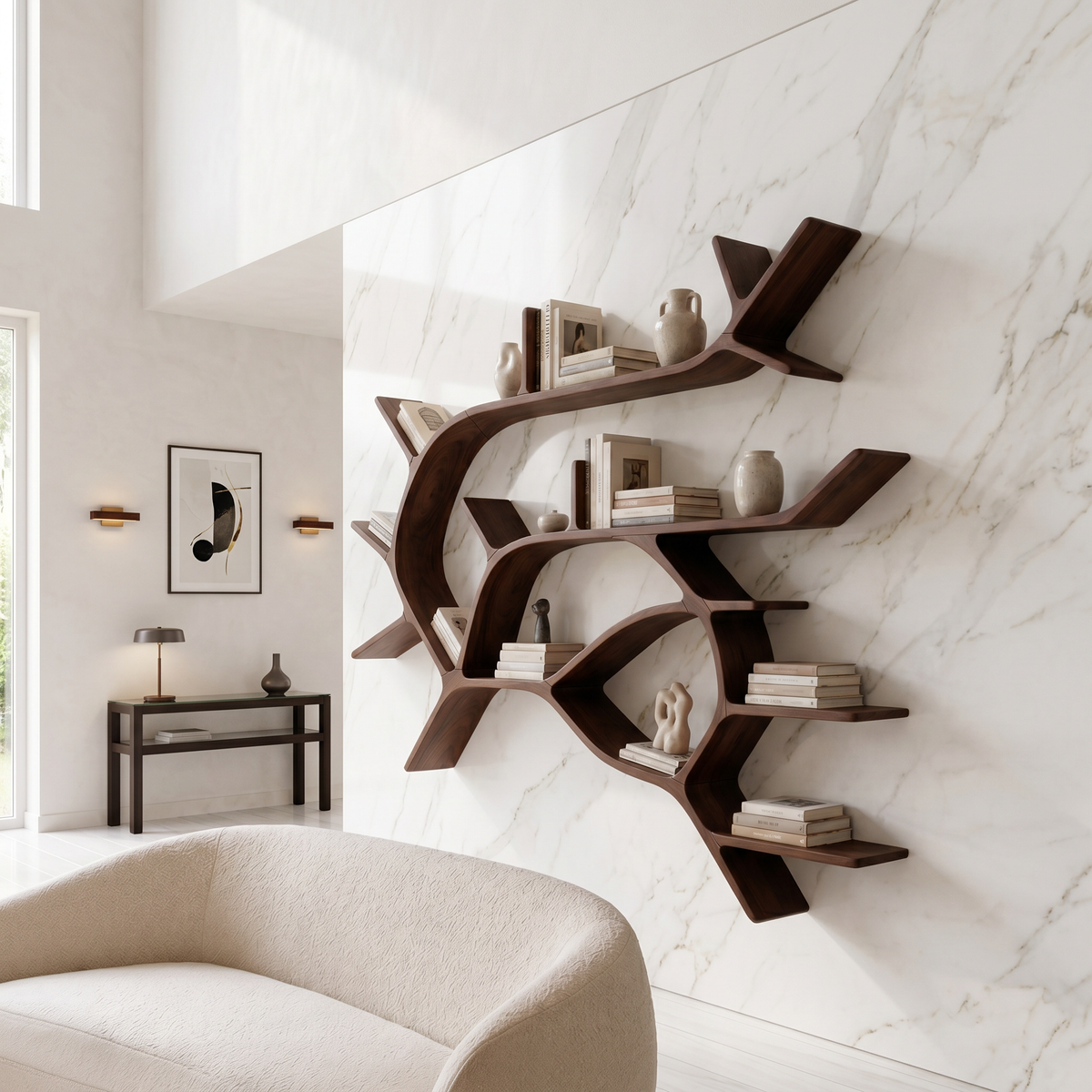 Boho Tree Branch Wall Mounted Bookshelf for Entryway