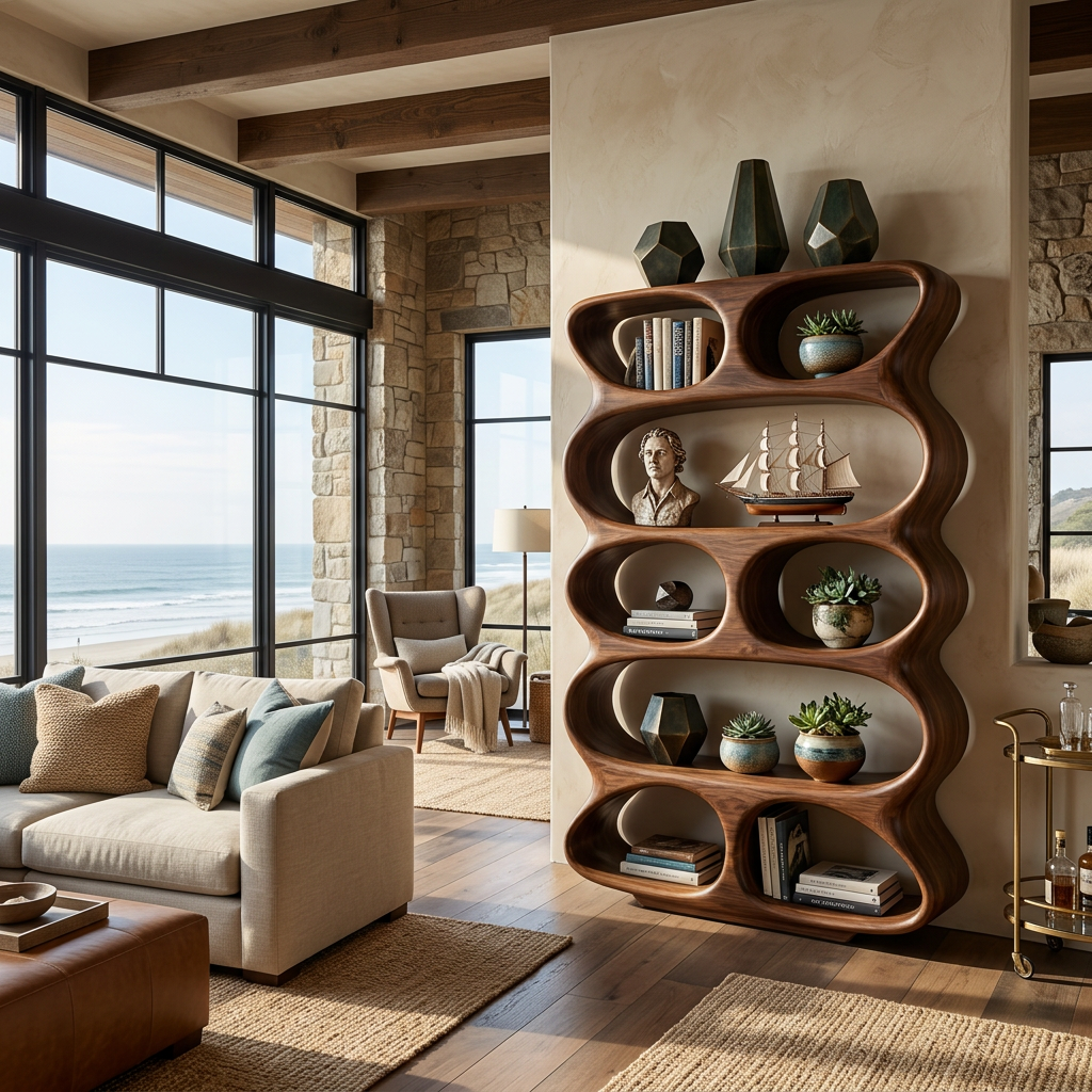 Contemporary Flowing Form Bookshelf For Living Room Storage